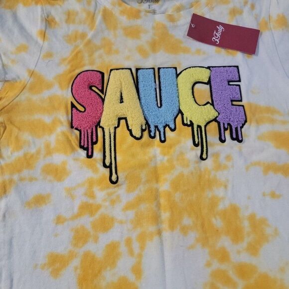 3 Forty Womens Yellow Tie Dye Short Sleeve Round Neck Casual T Shirt Size Large - Picture 3 of 4